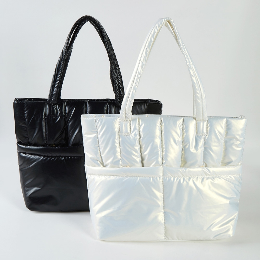 Cream Puffer Tote Purse Solid Casual Womens Fashion Accessory Shoulder Bag - Picture 2 of 2